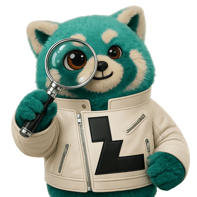 Mascotte Lesto inspectant un dossier à la loupe